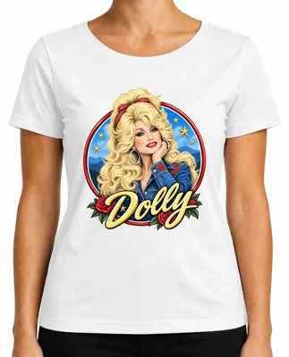 Immagine prodotto di Maglietta da donna, taglia XL, colore bianco, con la scritta "Dolly Parton", cantante country, leggenda, stile western, Tennessee