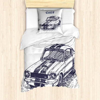 Produktbild von ABAKUHAUS Schwarz und weiß Mantele, Sports Car Grunge, Milbensicher Allergiker geeignet mit Kissenbezügen, 135 cm x 200 cm - 80 x 80 cm, Schwarz-Weiss