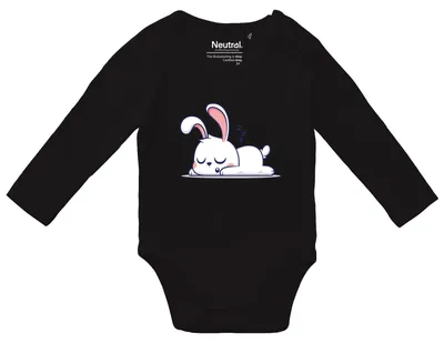 Produktbild von Huuraa Baby Body Hase Comic 68 Black  Baumwolle Fairtrade Langarmbody Geschenkidee