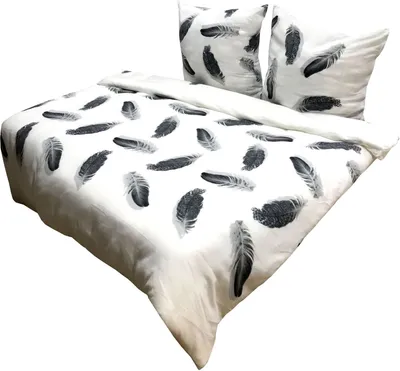 Produktbild von Thermo Fleece Bettwäsche 200x220 Winter Flausch Garnitur Feder Schwarz Weiß 3 tlg