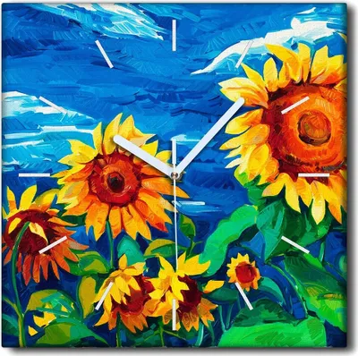 Produktbild von Coloray Uhr auf Leinwand 30x30 cm Wand Uhr Dekoration Wohnzimmer Segeltuch weiße Zeiger -Blumen von Sonnenblumen.