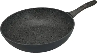 Image de Poêle wok ø28 cm avec poignée ergonomique aspect bois Poêle à frire en noir