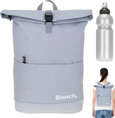 Produktbild von Kurierrucksack Damen Mädchen Freizeitrucksack Bench Roll-Top Classic Rucksack Laptoprucksack 64180 6100  Stone Pastell Grey + Trinkflasche Bagboom®
