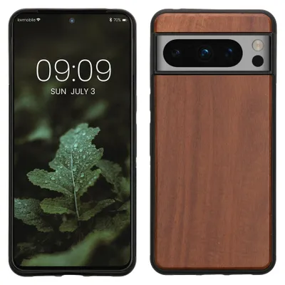 Produktbild von kwmobile Handyhülle für Google Pixel 8 Pro Hülle Holz - Case mit TPU Bumper - Stoßfestes Hardcase - Schutzhülle Cover in Vintage Braun Braun