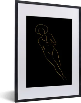 Produktbild von MuchoWow® Gerahmtes Poster Frau - Gold - Strichzeichnung 30x40 cm - Poster mit Schwarzem Bilderrahmen Wandposter Rahmen Foto Bilder - Wandposter Schlafzimmer