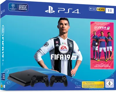 Produktbild von PlayStation 4 Slim - Konsole (1TB, schwarz) inkl. FIFA 19 + 2 DualShock Controller