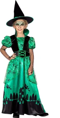 Produktbild von Kinder Kostüm Halloween Hexenkleid -  Gr. 128-164cm  - in Schwarz-Grün Gr. 152cm