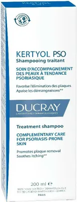 The image shows the packaging of a Ducray Kertyol PSO shampoo.