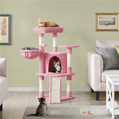 Produktbild von Yaheetech Kratzbaum Kleine Katzenbaum Katzenkratzbaum mit Katzenhöhle Kratzbrett Stabil Katzenhaus für Katzen, Hellrosa