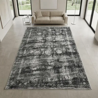 Obrázek produktu pro Šedá koberec s květinovým vzorem, vhodný do různých obytných prostor. Rozměry: 240 x 330 cm