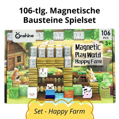 Produktbild von 106-tlg. Magnetische Bausteine Spielset - Set Happy Farm - Montessori STEM Spielzeug für Kinder