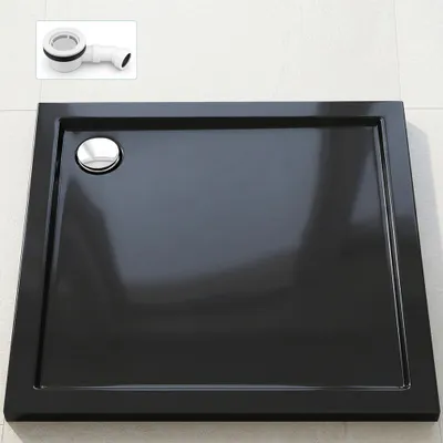 Produktbild von doporro Duschtasse Duschwanne 75x75x4 flach inkl. Ablaufgarnitur AL02 aus Acryl in Schwarz Quadratisch DIN-Anschlüsse für bodenebene Montage geeignet Faro1
