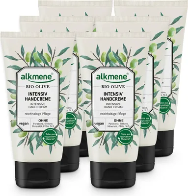 Produktbild von alkmene Handcreme mit Bio Olive - Intensiv Creme für sehr trockene Hände - vegane Hand Creme - Hautpflege 6x 75 ml