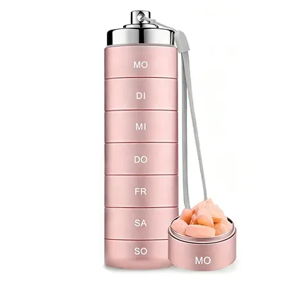 Produktbild von Aluminium 7-Tage-Medikamentenbox, große Fächer, stapelbar, Drehverschluss, tragbar für Reisen, tägliche Dosierung von Vitaminen und Tabletten