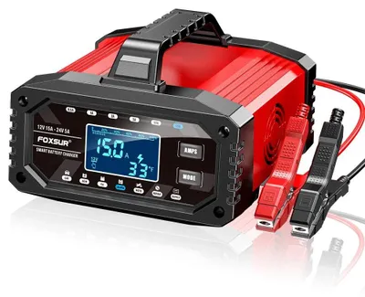 Image de Chargeur de batterie intelligent 12V/24V - Voiture, moto, bateau - 15A, charge d'entretien automatique - réparation par impulsions - compatible avec les batteries AGM, GEL, plomb-acide et LiFePO4 - écran LCD 10 niveaux - prise européenne