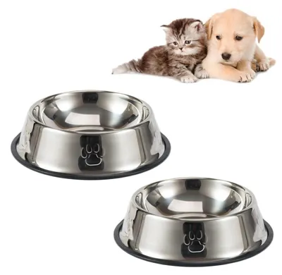 Image de Deux gamelles pour chien en acier inoxydable, capacité de 350 ml, antidérapantes, diamètre de 18 cm