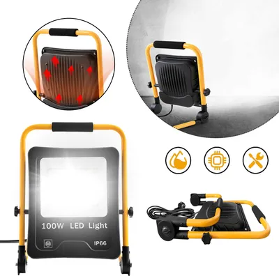 Produktbild von XINZI 100W LED-Strahler Kaltweiß mit Ständer und Tragegriff - 8500LM Flutlicht, 3m Kabel+Stecker, für Garage, Werkstatt, Baustelle