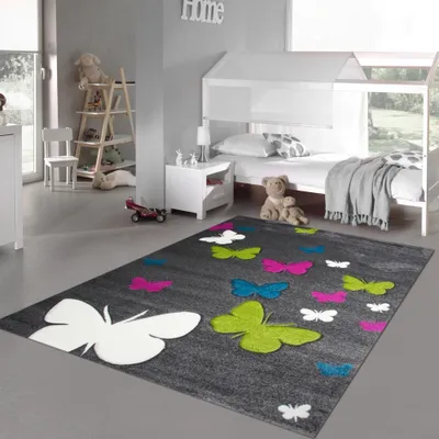 Obrázok produktu pre Koberec Farbenfoher do detskej izby motýľ v sivej farbe Veľkosť - 200 x 290 cm