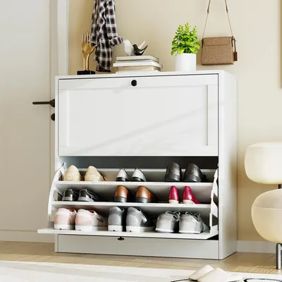Produktbild von VOWNER Schuhschrank mit 2 Klappen, schlank, 80 x 30 x 80 cm