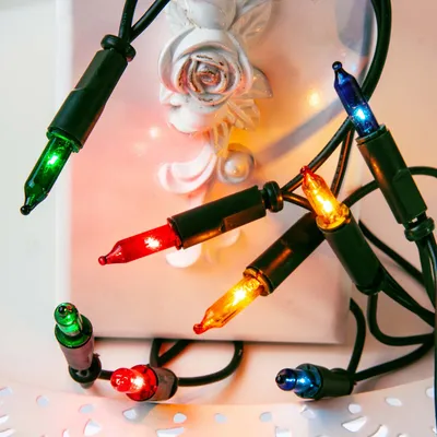 Produktbild von Lichterkette innen 50 bunte Lichter, beleuchtet 7,35m, Kabel grün, Stecker