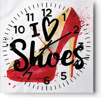 Produktbild von Wanduhr - Quadrat - Glasuhr - Schuh Ferse Frau Mode - 30x30cm - Schleichendes Uhrwerk - Lautlos - zum Aufhängen bereit - Dekoration Modern - Wanddekoration aus Glas - C4AC30x30-2837
