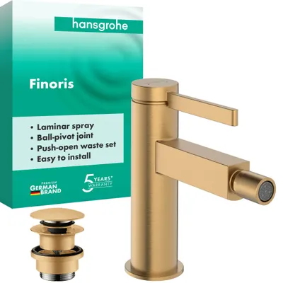 Zdjęcie produktu dla Hansgrohe Finoris – jednouchwytowa bateria bidetowa z zestawem spustowym Push-Open, wysięg 129 mm, 76200140