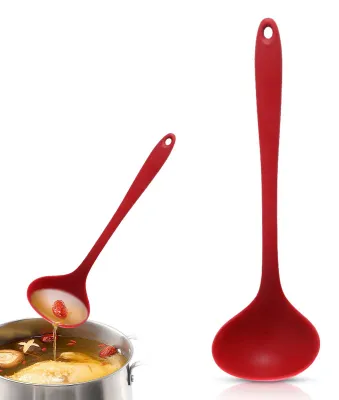 Productafbeelding van Soeplepel van Siliconen, 28,5 cm, Hittebestendig en Antikleef, Multifunctioneel (Rood)