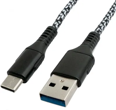 Produktbild von SYSTEM-S USB 3.1 Kabel 1 m Typ C Stecker zu 3.0 Typ A Stecker geflochten Schwarz