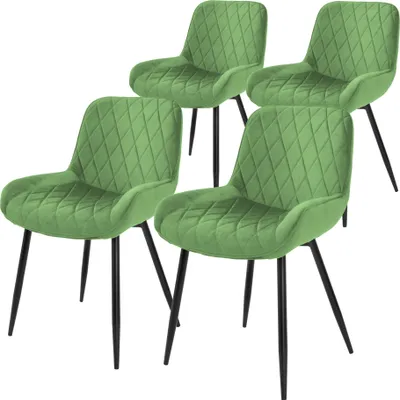 Produktbild von ML-Design 4er Set Esszimmerstühle mit Rücken- und Armlehnen, Salbei, Samt Sitzfläche, Polsterstuhl mit Metallbeine