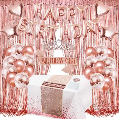 Geburtstagsdeko-Set Roségold 43-teilig mit Ballons & Girlande