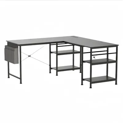 Productafbeelding van Bureau – Hoekbureau voor computer – Met opbergruimte – Verstelbare hellingshoek – 140 × 140 × 74 cm – Zwart