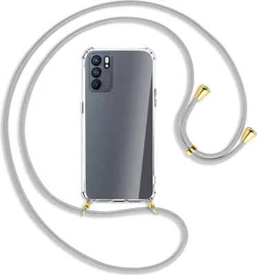 Produktbild von Handykette Backcover-Schutzhülle mit Band (Metall goldfarben) für Oppo Reno6 5G (PEQM00,CPH2251) - silbergrau
