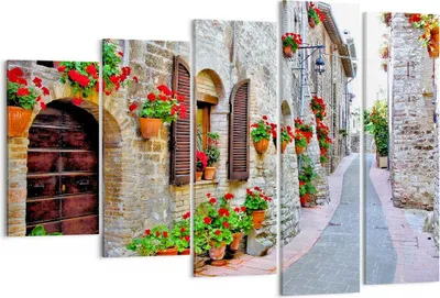 Produktbild von Bild auf Leinwand - Leinwandbild - Italien Straße Blumen Geschichte - 150x100cm - Wand Bild - Wanddeko - Leinwanddruck - Bilder - Kunstdruck - Leinwand bilder - Wandkunst - EG150x100-2817