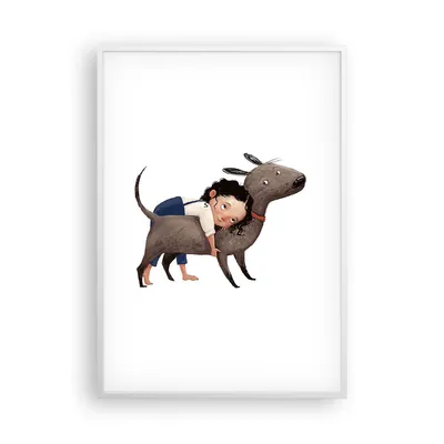 Produktbild von Gerahmtes Poster - Weißer Rahmen - Kind Hund Bild - 70x100 cm - Wand Bild - Wanddeko - Wandbilder - Kunstposter - Wandposter - Bilderrahmen - Bilder - Kunstdruck - Wanddekoration - P2WPA70x100-4783
