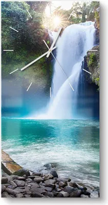 Produktbild von DEQORI Glasuhr 30x60 cm Modern 'Tegenungan Wasserfall' Wanduhr Glas Uhr Design leise