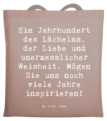 Produktbild von Mr. & Mrs. Panda Tote Bag Spruch 100. Geburtstag Weisheit - Braun Pastell - Geschenk, Einkaufstasche, Einkaufstüte, Beutel, Shopping Tasche, Geburtstagsgeschenk, Leben