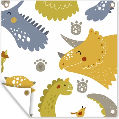 Obrázok produktu pre MuchoWow® Vonkajší plagát - Záhradná dekorácia ochrana súkromia - Záhradné plagáty pre záhradu - Dinosaurus - Vzory - Chlapci - Dino - Deti - 200x200x0.2cm