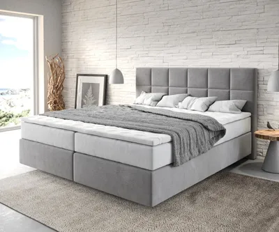 Produktbild von DELIFE Boxspringbett Dream-Fine 180x200 cm Mikrofaser Grau mit TFK Matratze und Visco Topper