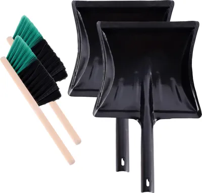 Produktbild von Garronda 2 Stück Kehrgarnitur Kehrschaufel Metall mit Holzgriff Set mit Handbesen (Schwarz/Grün + Schwarz)