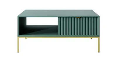 Produktbild von Couchtisch NOVUM Labrador 104 × 46 × 68 cm – Couchtisch mit Schublade, offenem Fach und Goldgestell