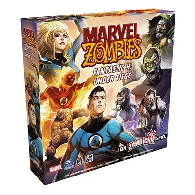 A product box for a board game titled 'Marvel Zombies - Fantastic 4: Under Siege'.