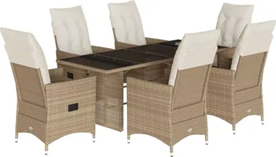Immagine prodotto di vidaXL set da pranzo da giardino 7 pezzi con cuscini Beige poly rattan