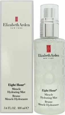 A product shot of Elizabeth Arden Eight Hour Miracle Hydrating Mist with its packaging.