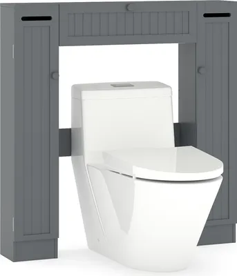 Immagine prodotto di COSTWAY 89x18x99cm Mobile da toilette con 2 ante e portarotolo, mobile da parete per bagno, mobile per lavatrice mobile da bagno in legno grigio