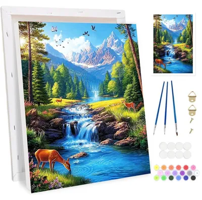 Productafbeelding van Kleurplaten set: Rivierlandschap met dorp, voor volwassenen, met lijst, 20x30 cm