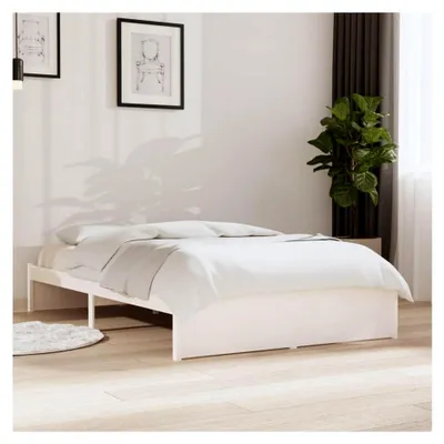 Produktbild von Bettgestell ohne Matratze in Weiß aus Massivholz 120x190 cm für kleine Doppelbetten und Zubehör