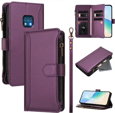 Image de Etui pour Nokia XR20, zippé, étui portefeuille en cuirPolyuréthaneavec pochettes pour cartes, support et dragonne Violet