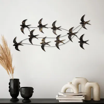 Image de Wallity, Flock of Swallows 3, Accessoire mural décoratif en métal, 100 % METAL, multicolore, 45 x 104 x 8 cm