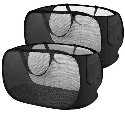 Produktbild von Wäschekorb faltbar - 75L Wäschesammler mit Griffen - für Bad Camping und Reisen - 2 Stück Schwarz