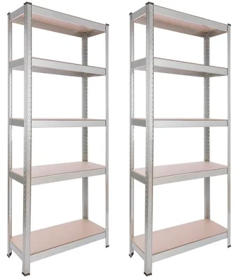 Image de Étagère de rangement charge lourde étagère de cave - 350 kg de charge - 180 x 75 x 30 cm - Acier galvanisé et MDF - Lot de 2